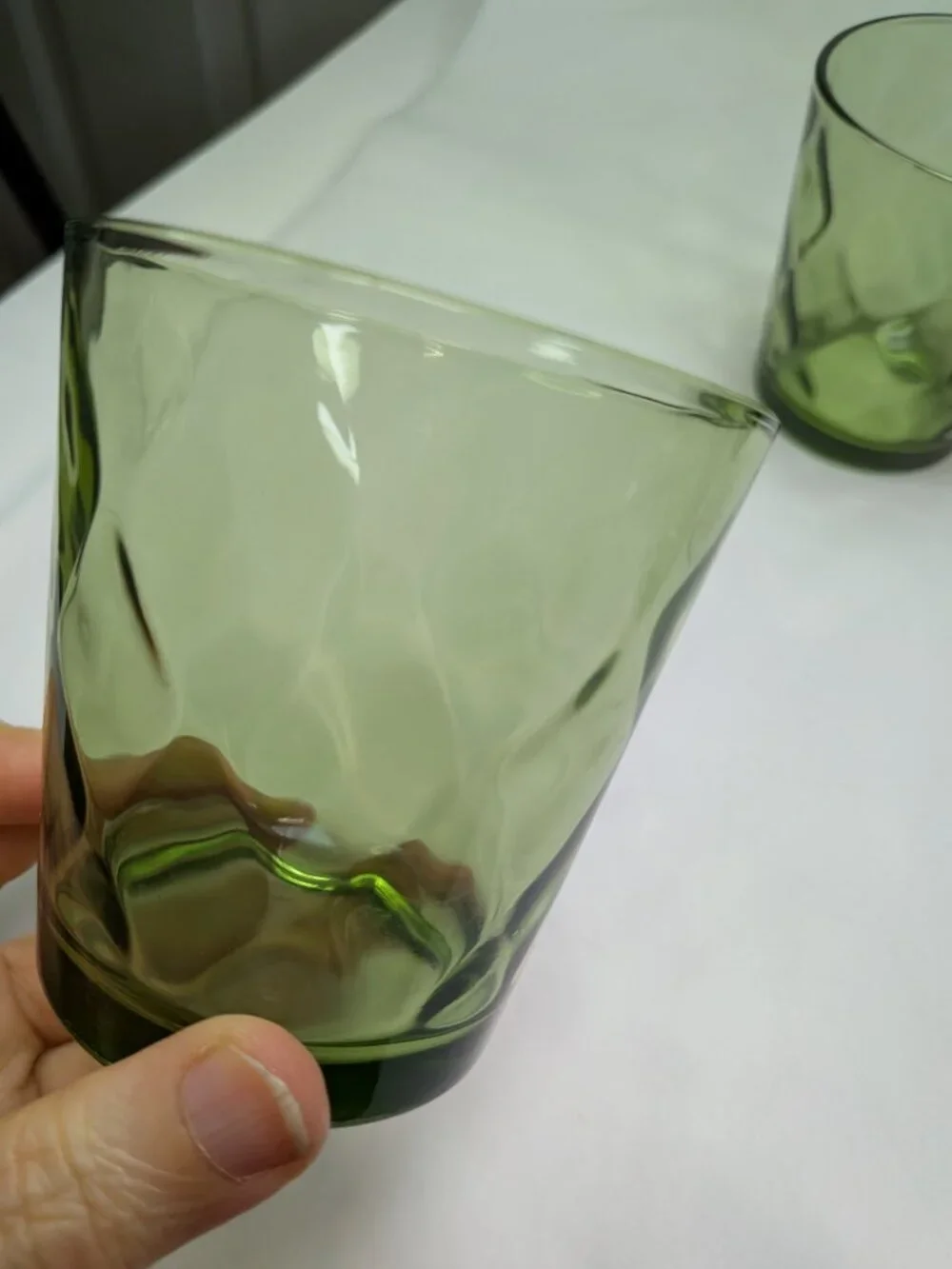 Vintage Indiana Glass Diamond Point Avocado Green Set of 6 - Pristine MCM